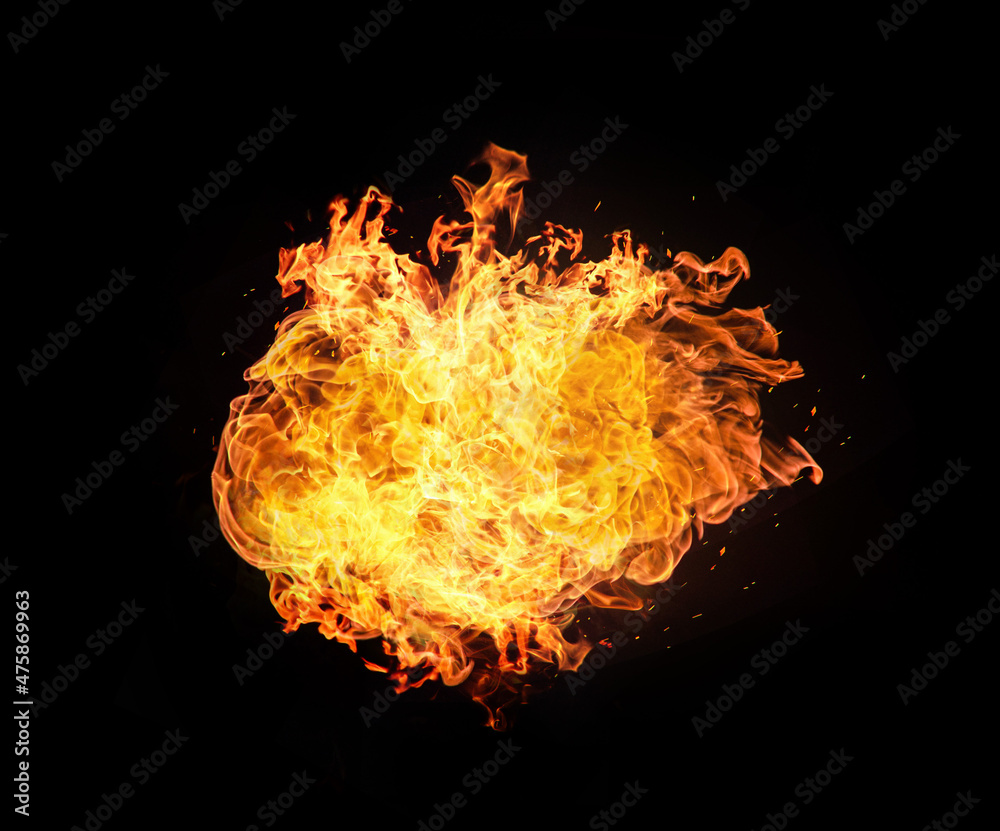 Fire Ball Sphere Circle Flame Burn Explosion Hell Heat Isolated On Black.  Overlay Screen Effect. Photos | Adobe Stock
