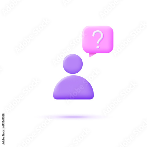 3d icon people and question mark isolated on white background.