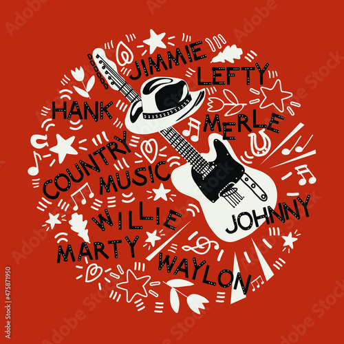 country card with guitar and cowboy hat
