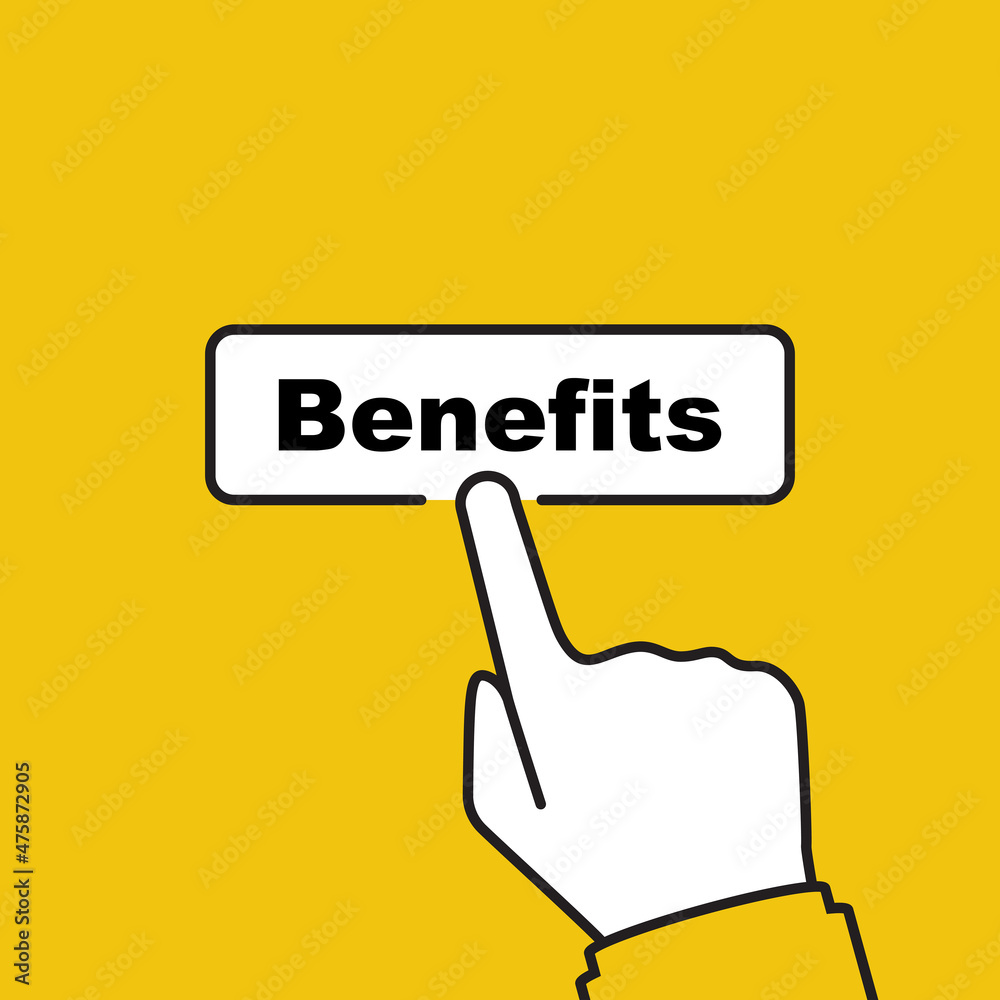 Benefit concept. Man presses a button bentfits. Vector illustration, minimal line design. Benefit concept. Man presses a button bentfits. Vector illustration, minimal line design.
