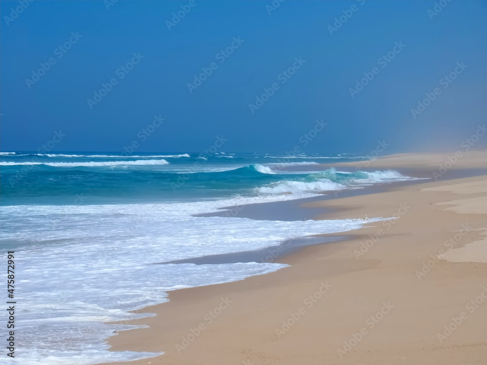 Pristine endless beach praia do Sao Jacinto with long sand banks at the beach in north Portugal