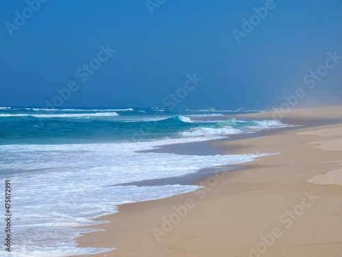 Pristine endless beach praia do Sao Jacinto with long sand banks at the beach in north Portugal