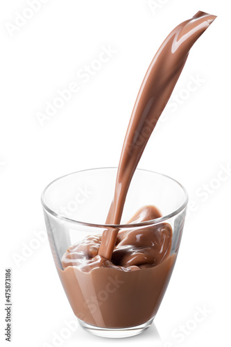 chocolate milk or cocoa drink pouring into glass