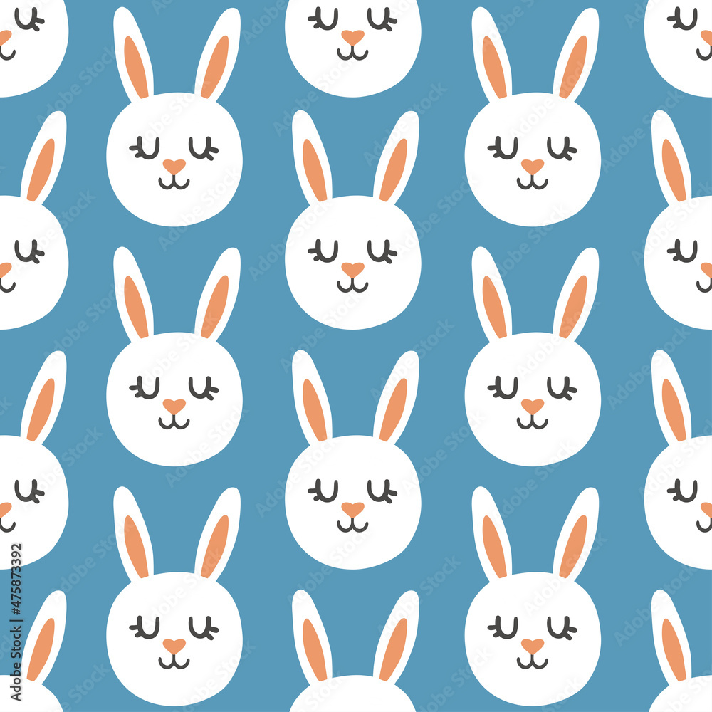 cute children's print with the faces of gray rabbits on a blue background. cute vector seamless pattern. bunny, hare cute children's print with the faces of gray rabbits on a blue background. cute vector seamless pattern. bunny, hare
