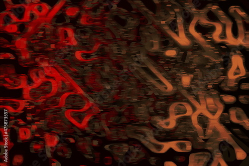 3d abstract background mirror dark fire reflecting light animal faces, masks, kaleidoscope, psychology test. For cards, decor and decoration