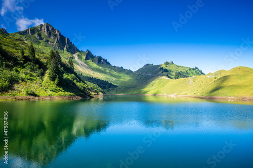 Lac De Lessy and Mountain landscape in The Grand-Bornand, France