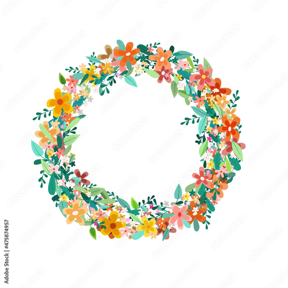 Colorul spring flowers wreath isolated on white backgroun - vector