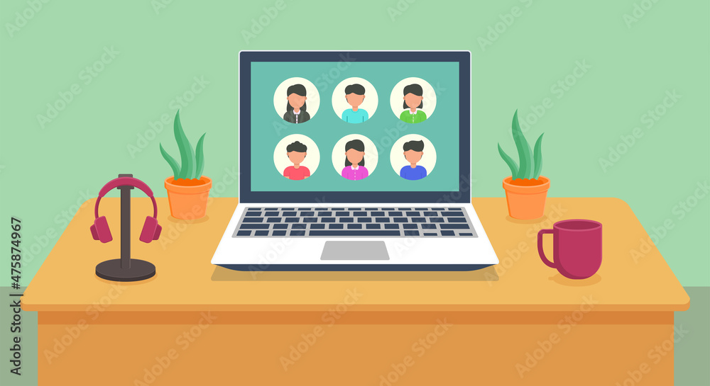 Video conference flat icon - vector illustration . video call, teleconference, meeting, learning, team, teamwork, remote working, work from home, flat icons . Video conference flat icon - vector illustration . video call, teleconference, meeting, learning, team, teamwork, remote working, work from home, flat icons .
