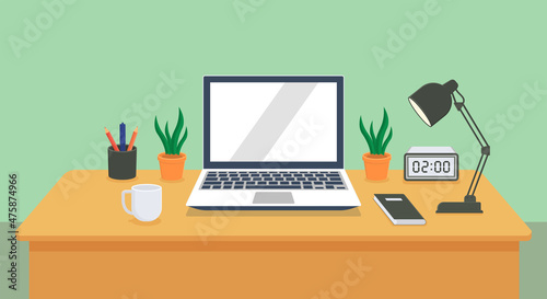 Workplace flat icon - vector illustration . workspace, work, working, laptop, desk, office, table, computer, notebook, flat icons .