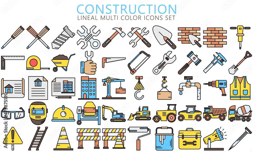 Simple Set of Construction Related Vector lineal multi color Icons ...