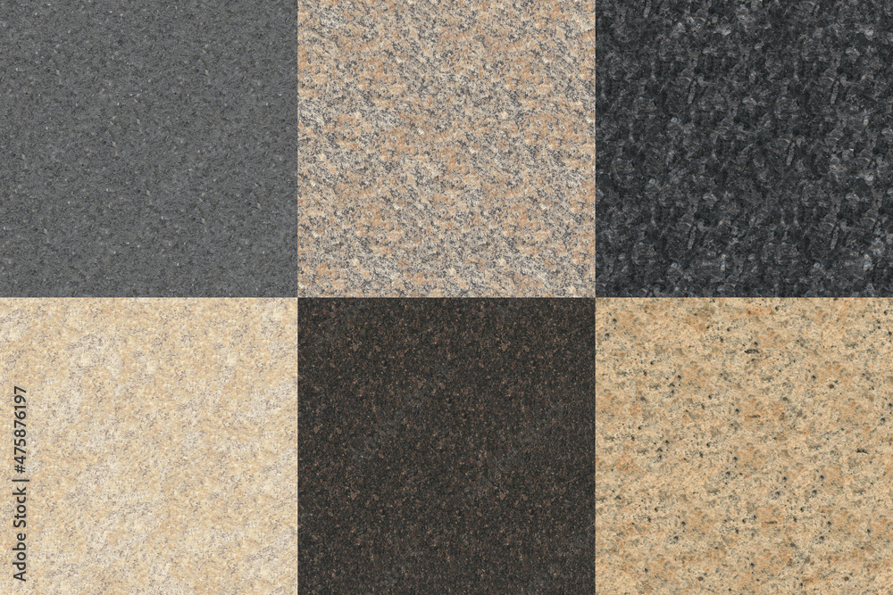 Fototapeta premium Pack of 6 High Quality Granite Seamless 4K Textures for editing, compositing, backdrops or material development.
