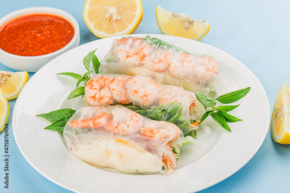 Vietnamese Food:Fresh Spring Roll with shrimps, Vietnamese Food:Fresh Spring Roll with shrimps,