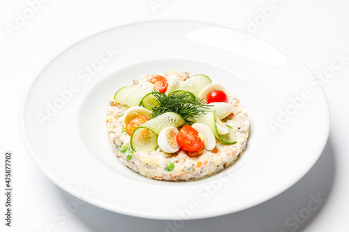 Olivier salad is a traditional salad dish in Russian cuisine