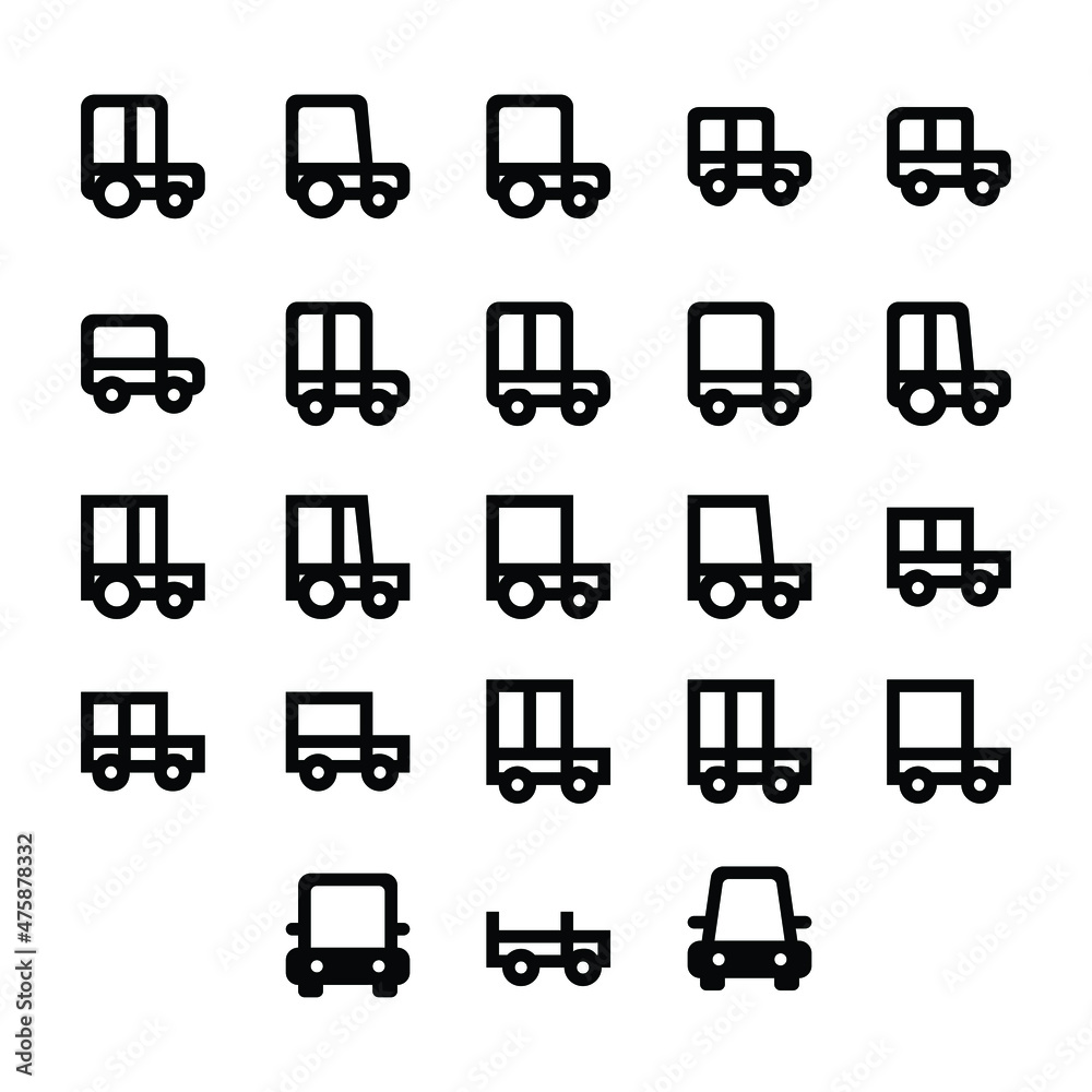 Car icon set in linear style. Transport vector illustration Car icon set in linear style. Transport vector illustration
