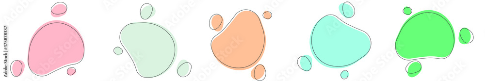 Flat shape fluid blob backgrounds in minimal trendy style. Liquid stain geometric form. Set artistic modern graphic elements. Abstract aqua spot for your text. Vector illustration.
Flat shape fluid blob backgrounds in minimal trendy style. Liquid stain geometric form. Set artistic modern graphic elements. Abstract aqua spot for your text. Vector illustration.