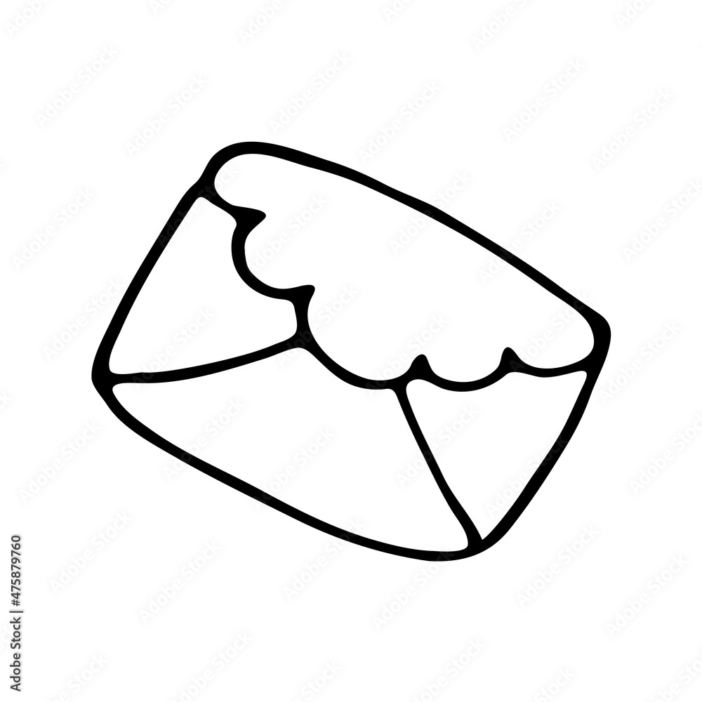 Vector drawing with an open envelope for letters. Doodle style. A simple image of an envelope drawn by hand with a thin black line Vector drawing with an open envelope for letters. Doodle style. A simple image of an envelope drawn by hand with a thin black line