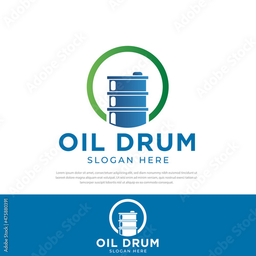 Oil drum design icon logo in green circle, template, oil drum illustration symbol