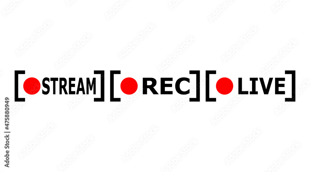 Red stream rec live. Buttons with red circles. Internet symbol broadcasting, online live news. Streaming icon