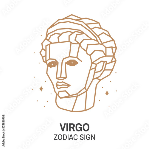 Zodiac astrology horoscope sign virgo linear design. Vector illustration. Elegant line art symbol or icon of virgo esoteric zodiacal horoscope templates for logo or poster isolated on white background