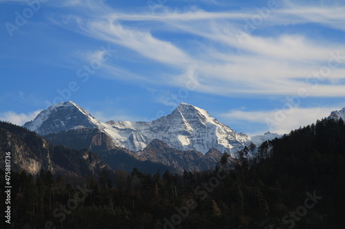 Famous mountains Eiger and Monch seen from Interlaken.