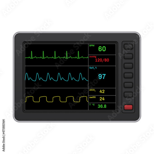 Abstract realistic patient monitor. Biomonitor for the patient. Vector illustration.