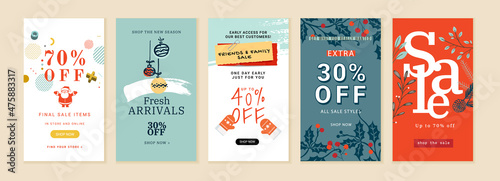 Winter sale. Vector illustrations for web and social media sale banners, shopping and e-commerce, store branding, sale tags and coupons, product promotion, marketing.