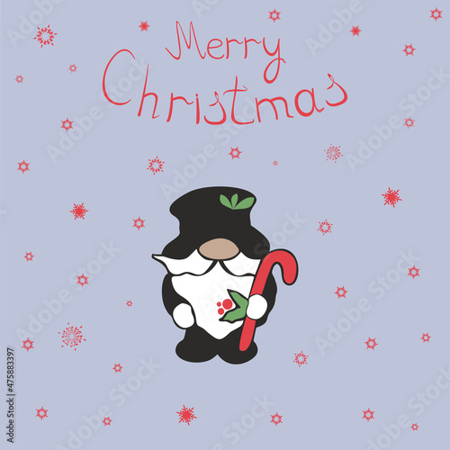 christmas gnome on a blue background with snowflakes