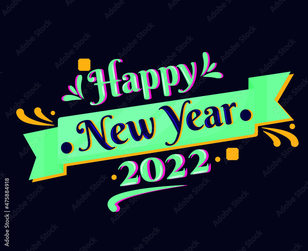 Happy New Year 2022 Holiday Abstract Design Vector Illustration Cyan And Yellow With Black Background