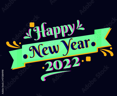 Happy New Year 2022 Holiday Abstract Design Vector Illustration Cyan And Yellow With Black Background