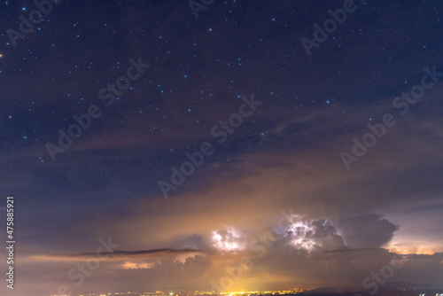 Blue night with star and lighting cloud