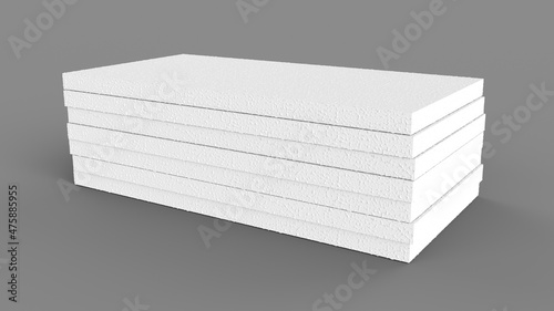 3D rendering of stacked styrofoam sheets isolated on a gray background photo