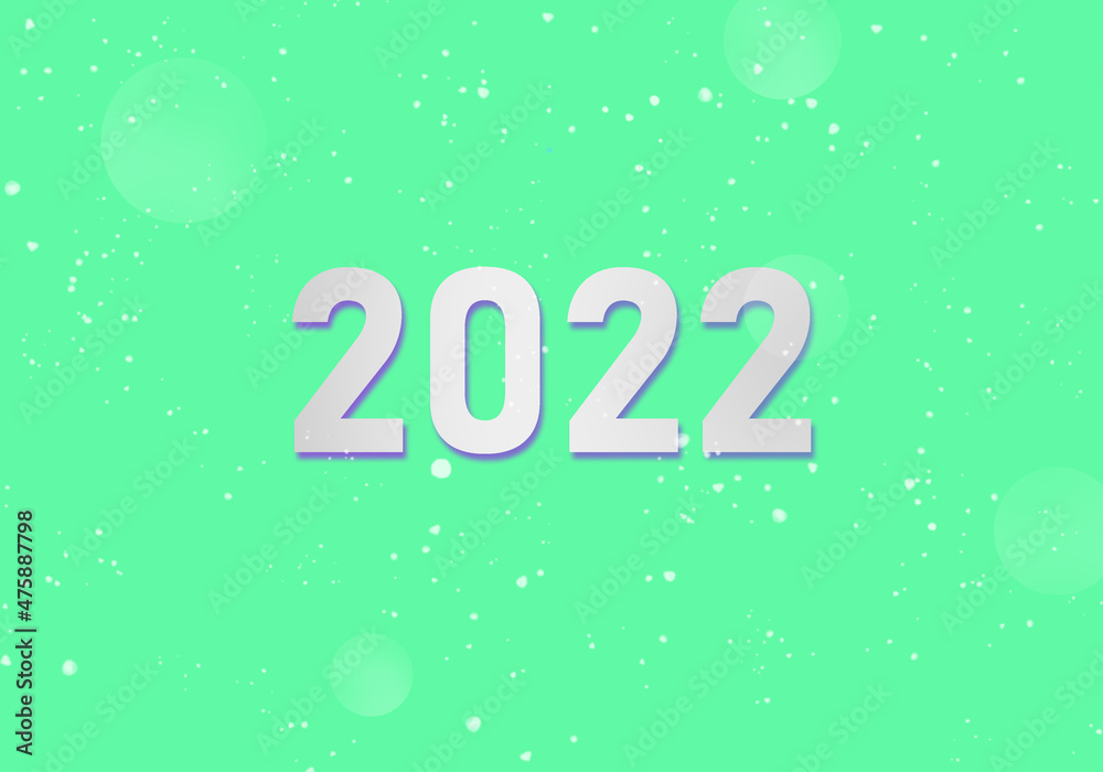 2022 numbers on green background. 2022 calendar annum symbol. Two thousand twenty second year mascot. Minimalistic New Year wallpaper. Design with simple New Year logo. 2D image.