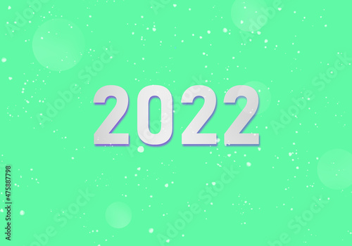 2022 numbers on green background. 2022 calendar annum symbol. Two thousand twenty second year mascot. Minimalistic New Year wallpaper. Design with simple New Year logo. 2D image.