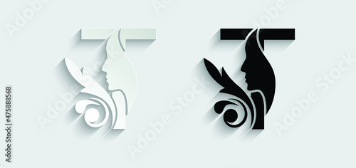 letter T woman face vector template logo beauty salon 