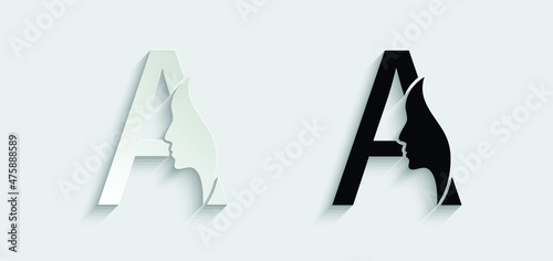 letter A woman face vector template logo beauty salon 