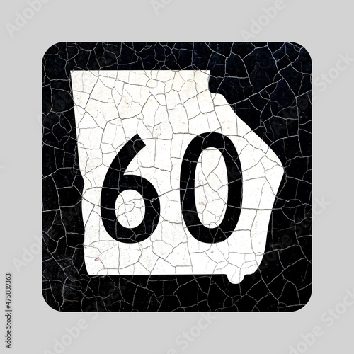 Georgia State US Highway Route 60 Road Sign, retro style, old cracked paint sign