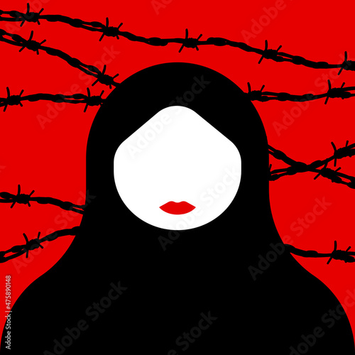 Not free woman of Afghanistan in hijab. Woman in taliban illustration