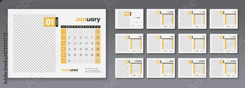 New year 2022 calendar planner set vector template design for stationery business. Week starts on Monday.