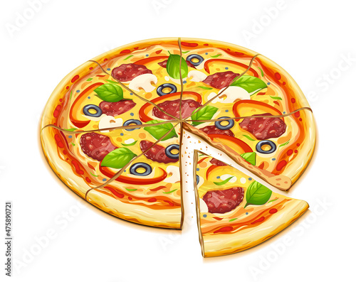 Pizza. Traditional italian food. Isolated on white background. Eps10 vector illustration.