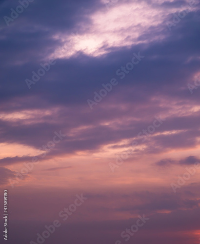 Beautiful view of sky with clouds at sunrise. Partly cloudy. Colorful sunset. Natural blue sky background texture, beautiful color. © CravenA