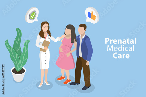 3D Isometric Flat Vector Conceptual Illustration of Prenatal Medical Care, Consultation and Physician Recommendations