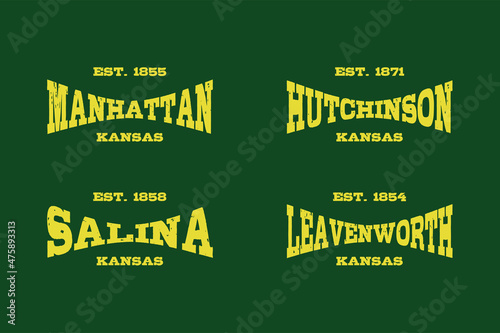 Retro badge Manhattan, Hutchinson, Salina, Leavenworth, Kansas, USA. Visit city logo template for banner, flyer and branding photo