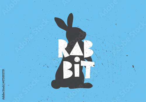 Rabbit grunge effect logo design Template Vector 