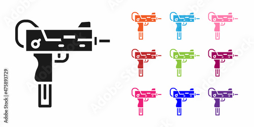 Black UZI submachine gun icon isolated on white background. Automatic weapon. Set icons colorful. Vector