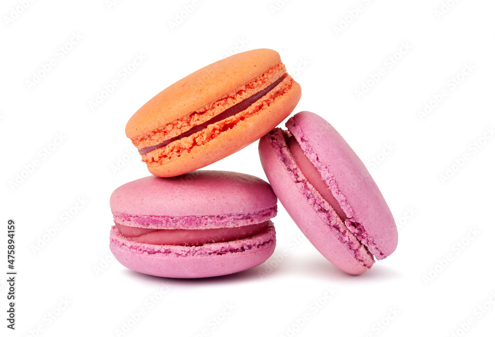 French macaroon cookies on white background. French macaroon cookies on white background.