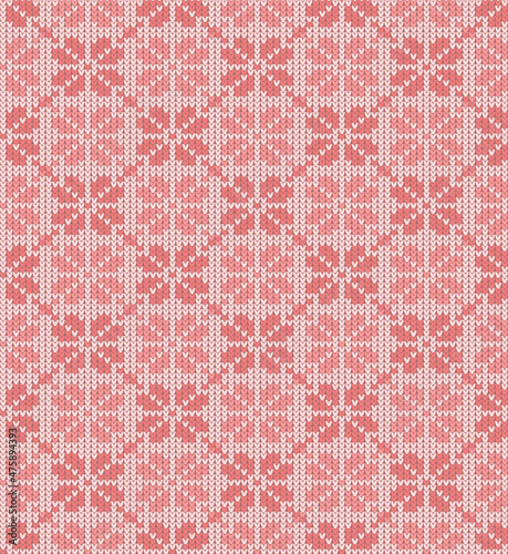 Knitted floral pattern. Seamless vector background, monochrome soft red