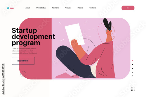 Startup illustration, website landing template. Concept of building new business