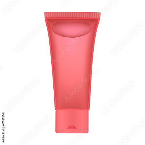 Red transparent gel tube. Lubricant, lotion. Bubble inside. Moisturizer. Korean cosmetics. Realistic vector illustration. 3d mockup. Blueberry shampoo. Micellar cleansing water