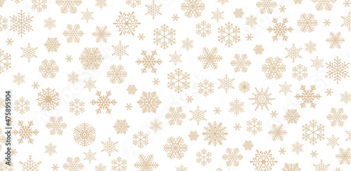 Christmas background with golden snowflakes. Simple  minimalist vector pattern on white background