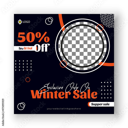 Winter sales Offer Discount social media post template Editable sale web banner and square flyer template